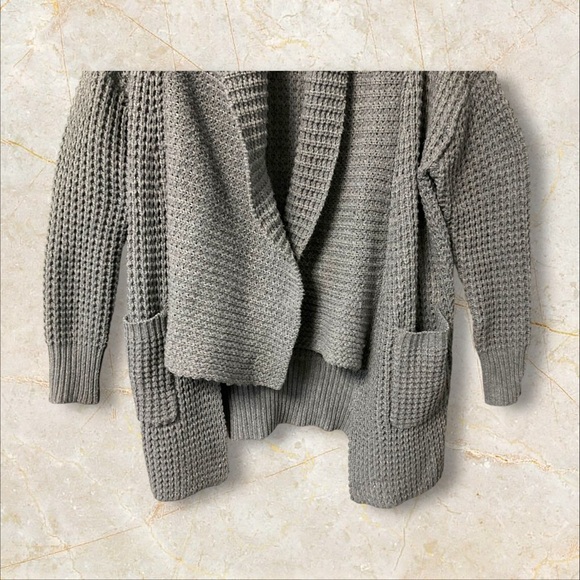 Foreign Exchange Oversize Gray Sweater SZ L Women Knit Cardigan Chunky Lagenlook - Picture 7 of 10